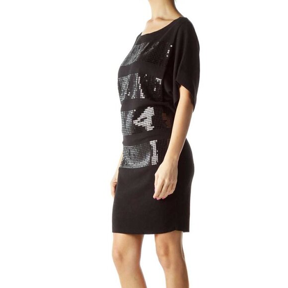 Laundry by Design Black Sequined Striped Knit Dress - Picture 2 of 3